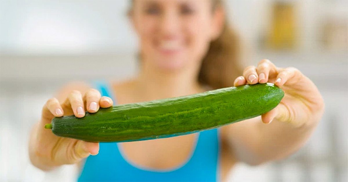 woman cleaning vagina cucumber. 