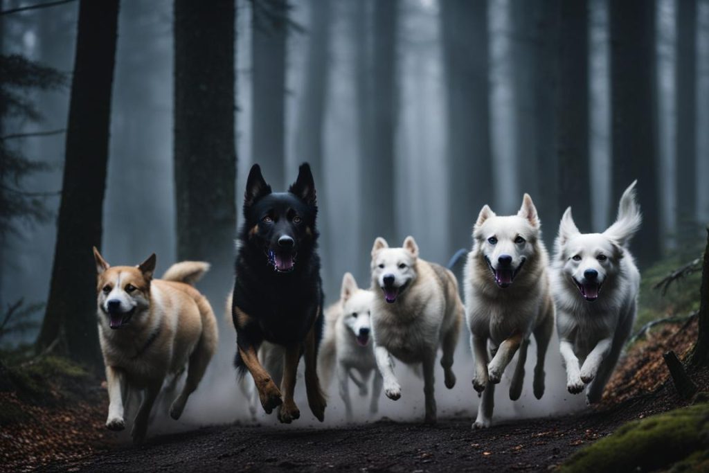 dreaming pack of dogs