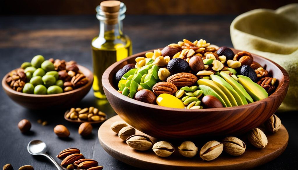 nuts, avocados, and olive oil